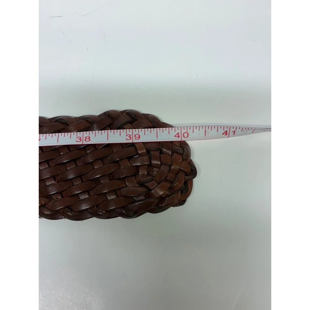 MICHAEL M Kors Brown Braided Leather Belt M Boho Woven Silver MK Charm Wide